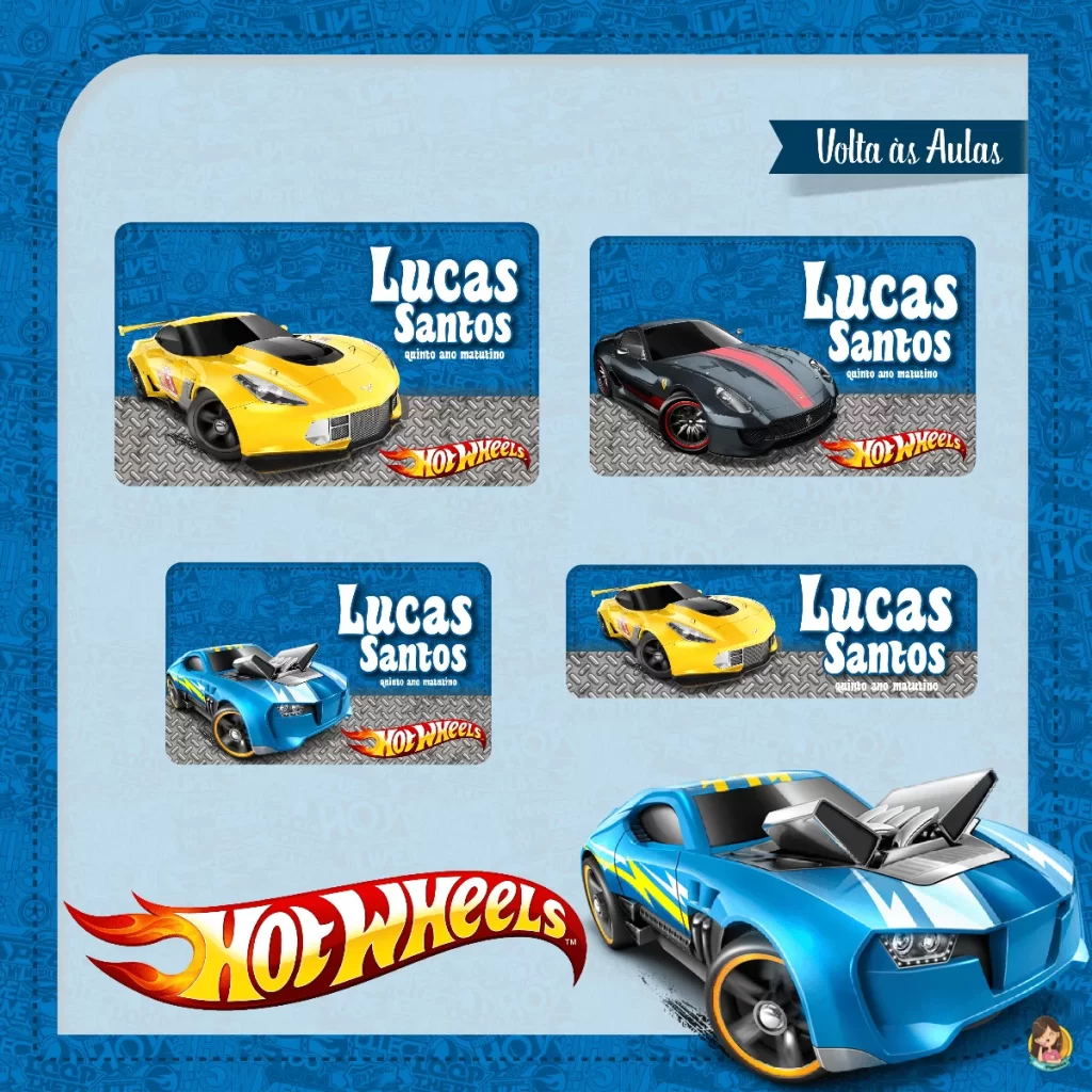 Kit Etiquetas Escolares Hot Wheels Dani Papeleira