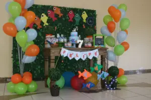 Festa com a decoração de pescaria