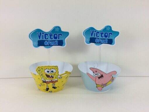 Saia Para Cupcake + Toppper Bob Esponja