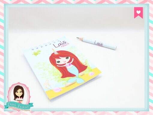 Bloquinho Personalizado Sereia com Mini Lápis - Imagem 3