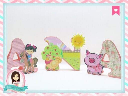 Letras 2d Fazendinha Rosa