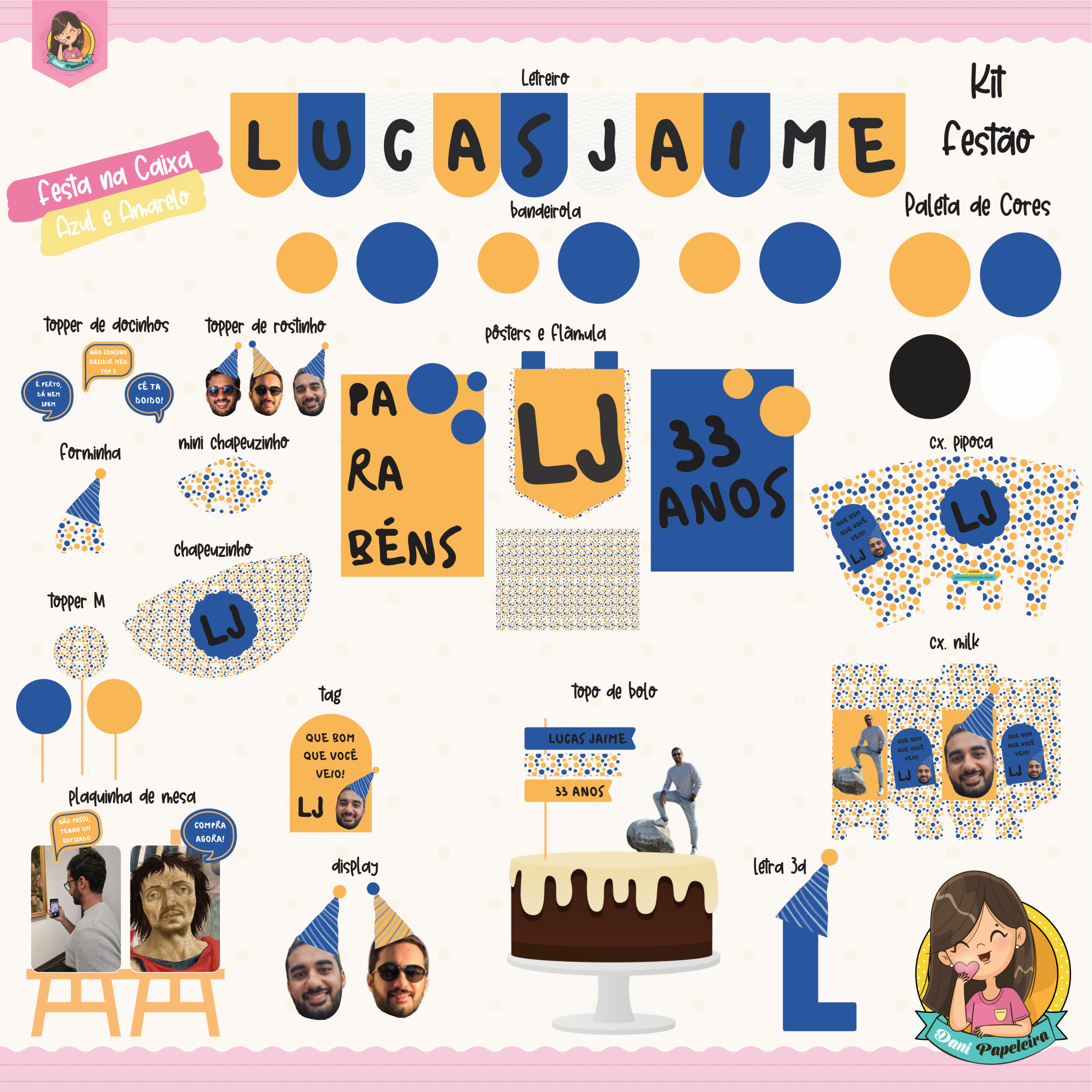 Kit Festa na Caixa Amarelo e Azul